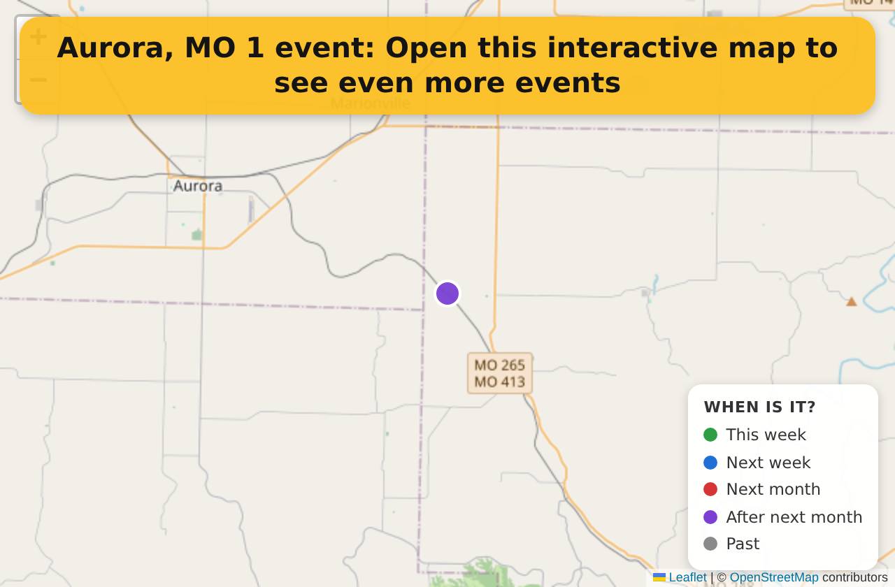 Map of events in Aurora, MO on the interactive EVENTULIST map