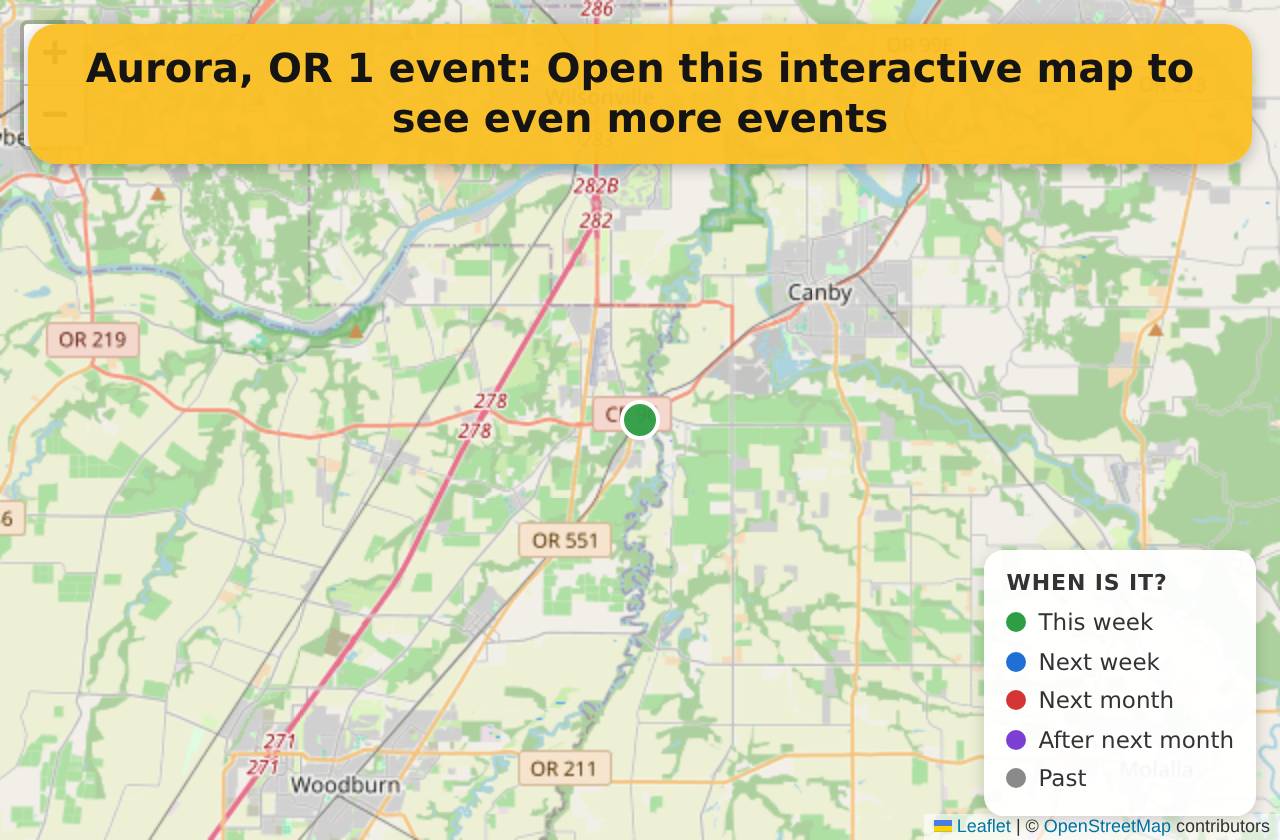 Map of events in Aurora, OR on the interactive EVENTULIST map