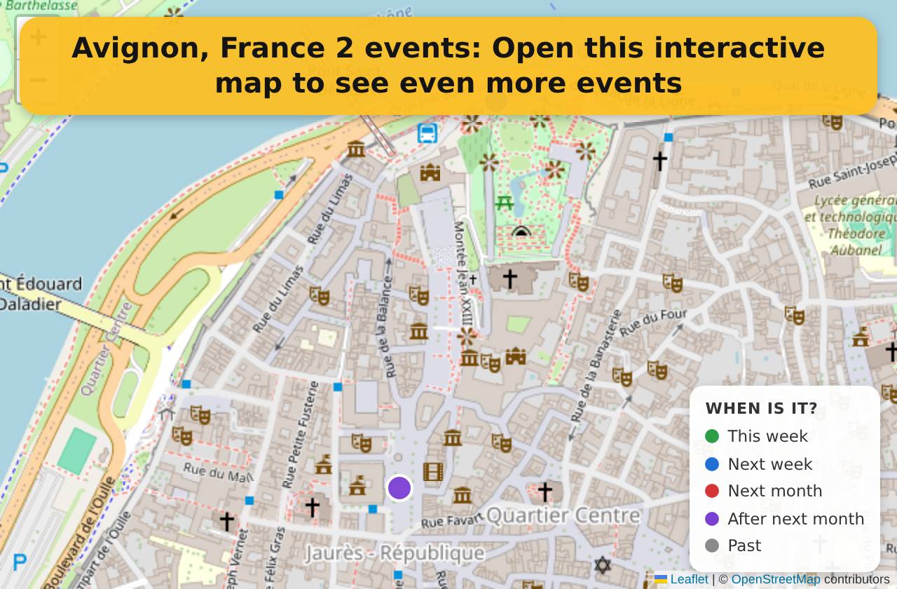 Map of events in Avignon, France on the interactive EVENTULIST map