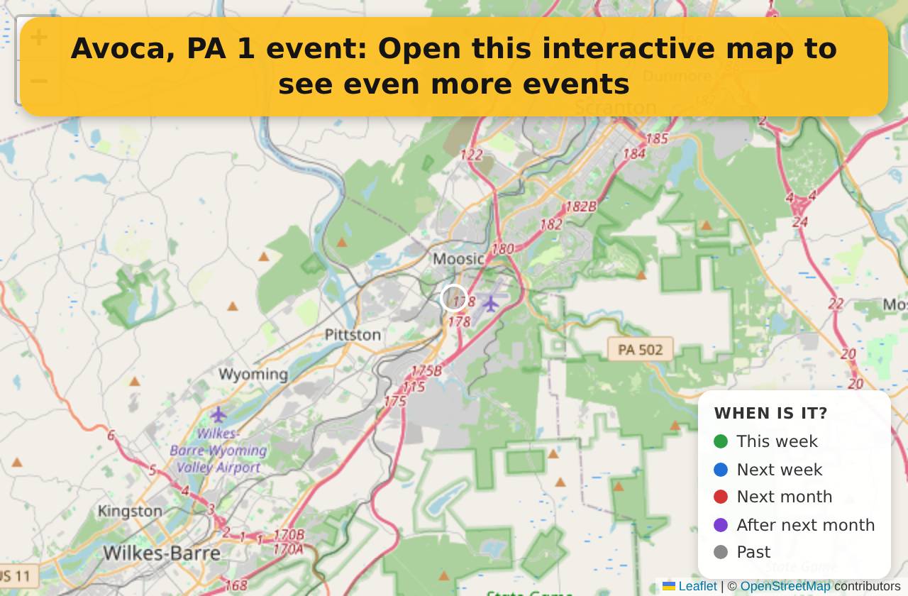 Map of events in Avoca, PA on the interactive EVENTULIST map