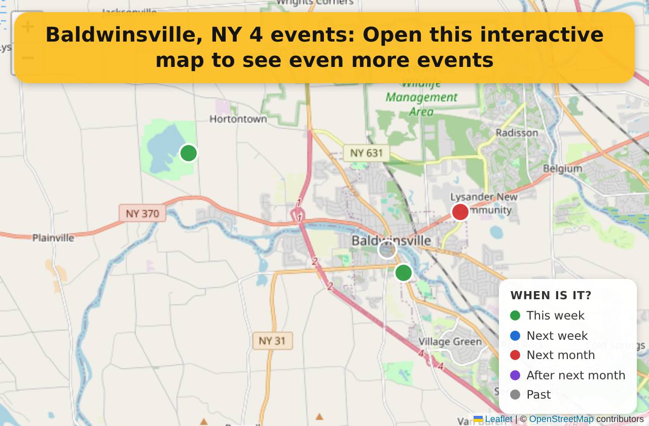 Map of events in Baldwinsville, NY on the interactive EVENTULIST map