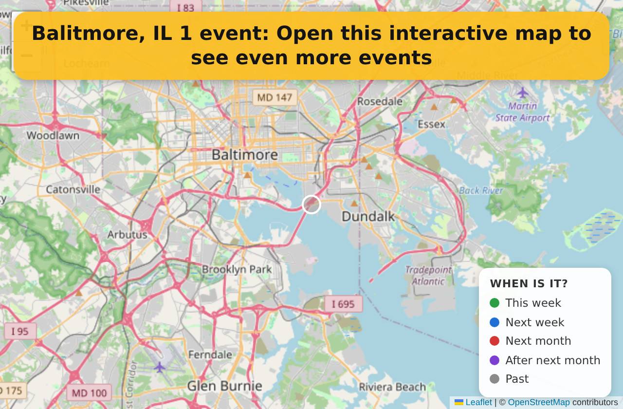 Map of events in Balitmore, IL on the interactive EVENTULIST map