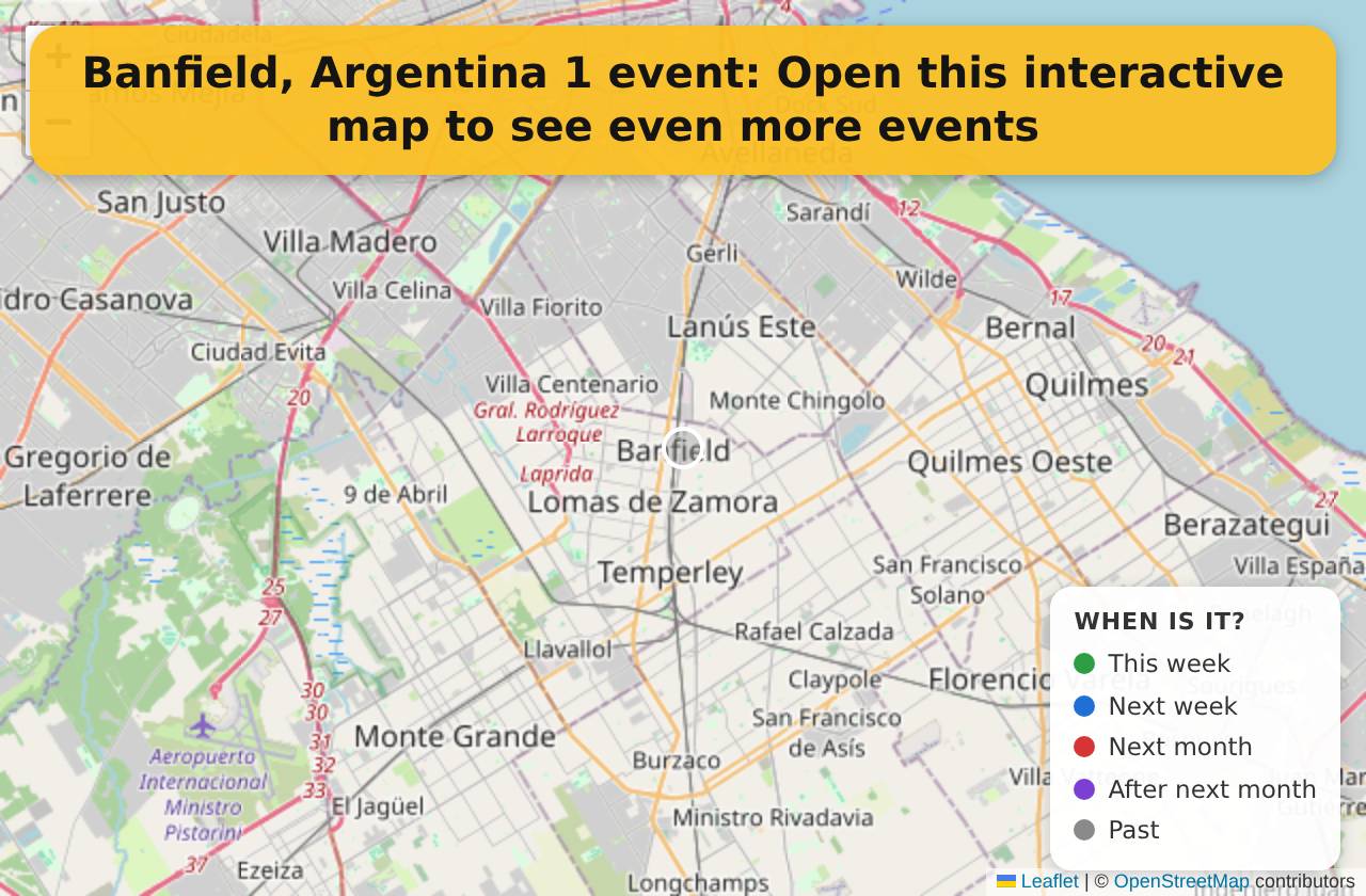 Map of events in Banfield, Argentina on the interactive EVENTULIST map