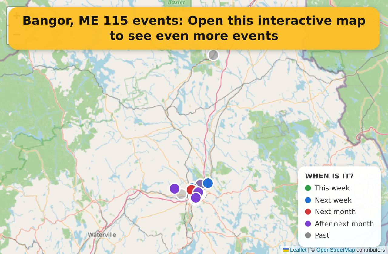 Map of events in Bangor, ME on the interactive EVENTULIST map