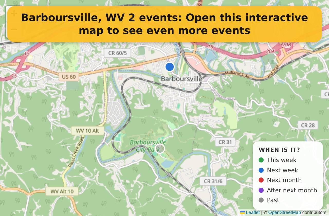 Map of events in Barboursville, WV on the interactive EVENTULIST map