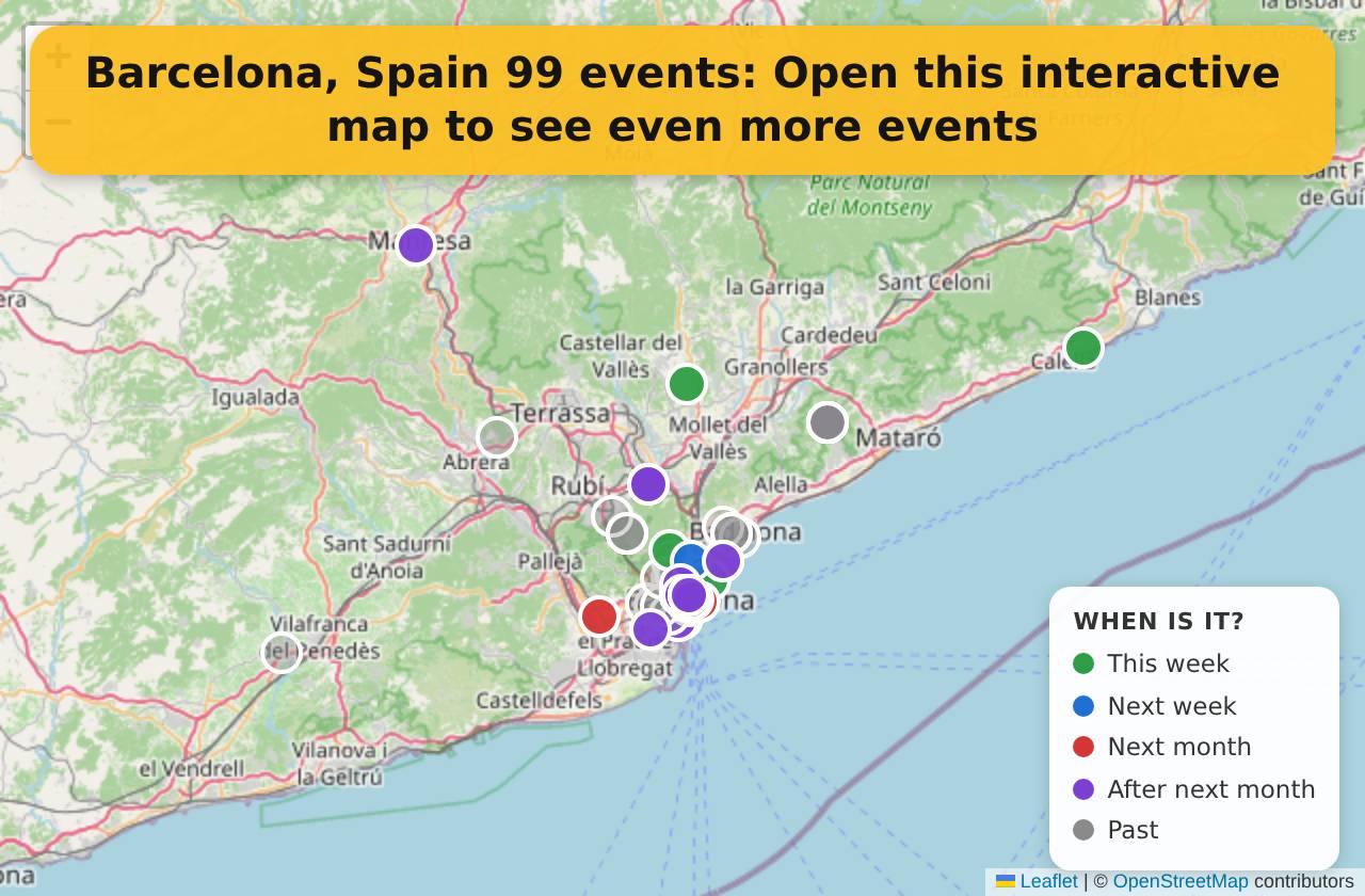 Map of events in Barcelona, Spain on the interactive EVENTULIST map
