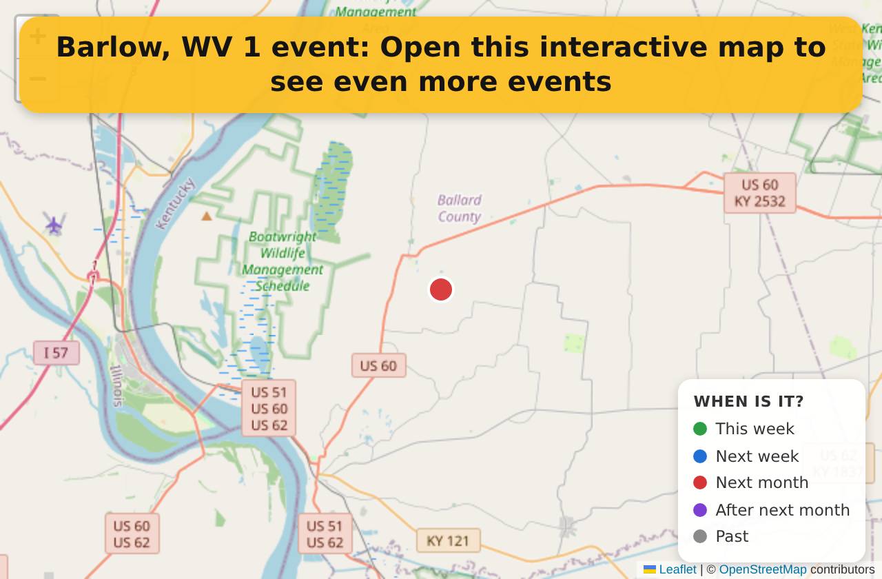 Map of events in Barlow, WV on the interactive EVENTULIST map