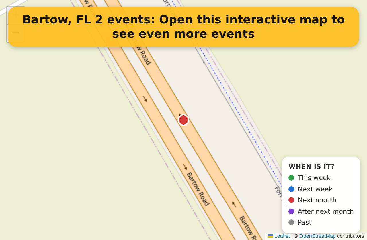 Map of events in Bartow, FL on the interactive EVENTULIST map
