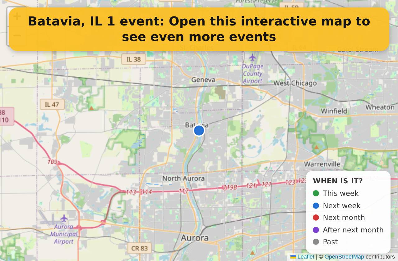 Map of events in Batavia, IL on the interactive EVENTULIST map