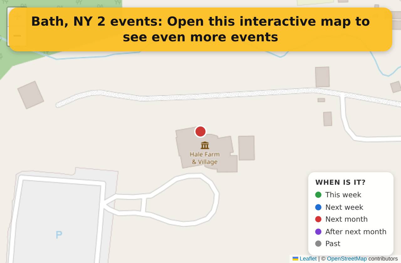 Map of events in Bath, NY on the interactive EVENTULIST map