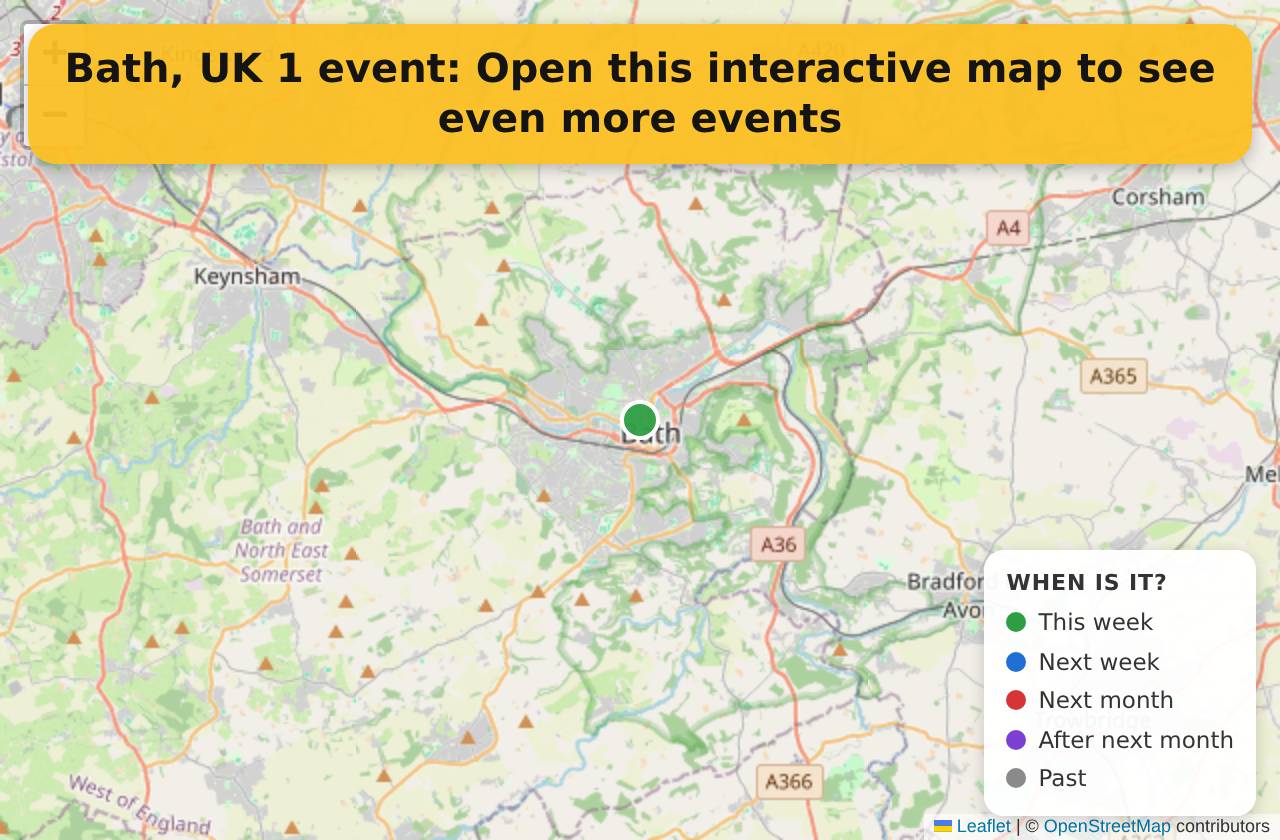 Map of events in Bath, UK on the interactive EVENTULIST map