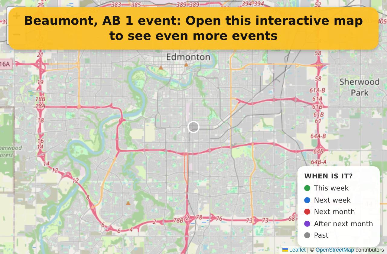 Map of events in Beaumont, AB on the interactive EVENTULIST map