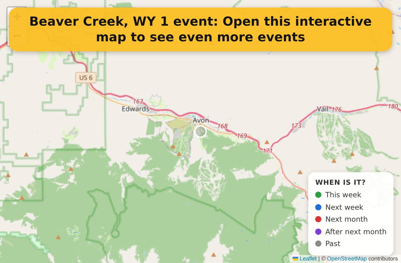 Map of events in Beaver Creek, WY on the interactive EVENTULIST map