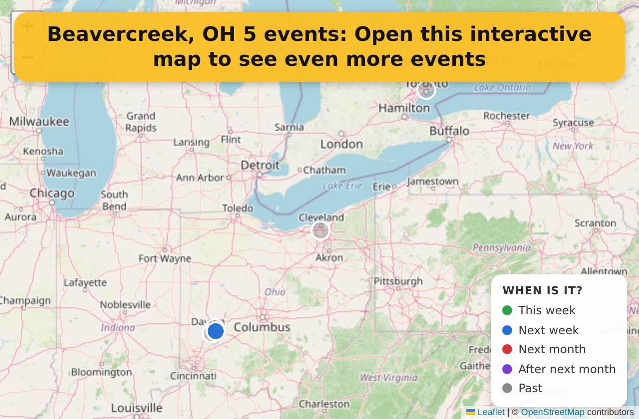 Map of events in Beavercreek, OH on the interactive EVENTULIST map