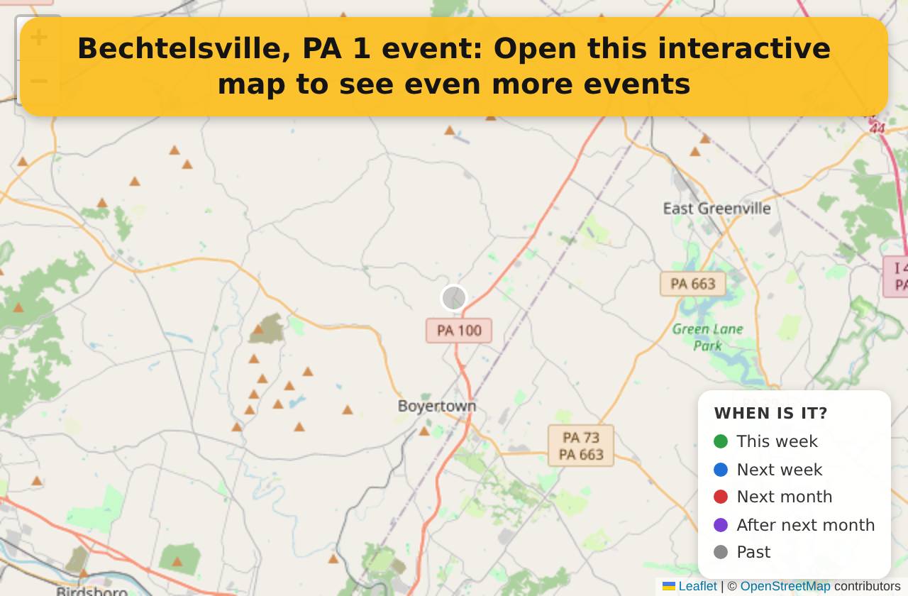 Map of events in Bechtelsville, PA on the interactive EVENTULIST map