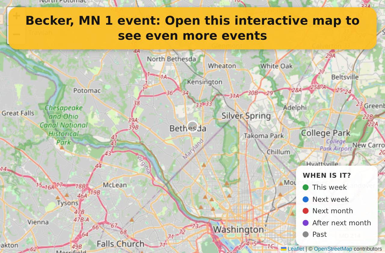 Map of events in Becker, MN on the interactive EVENTULIST map