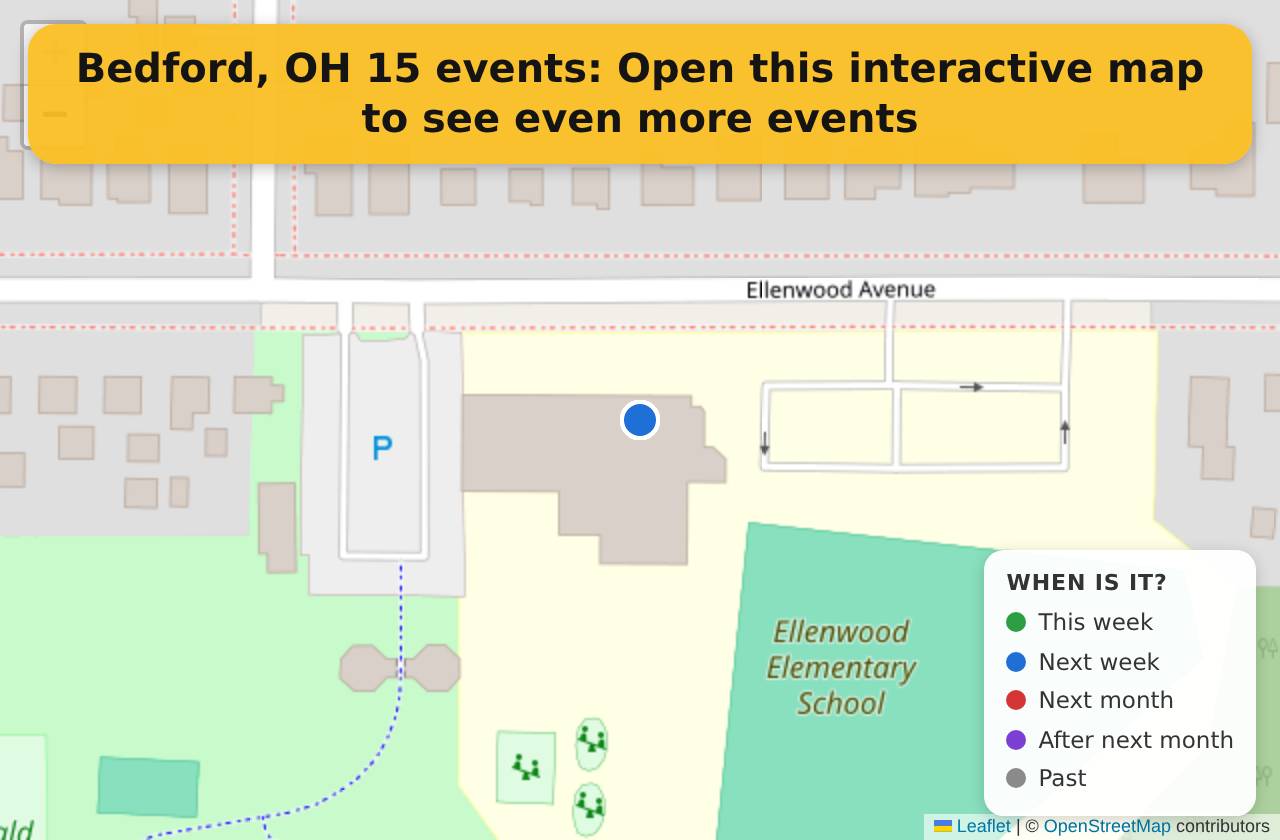 Map of events in Bedford, OH on the interactive EVENTULIST map