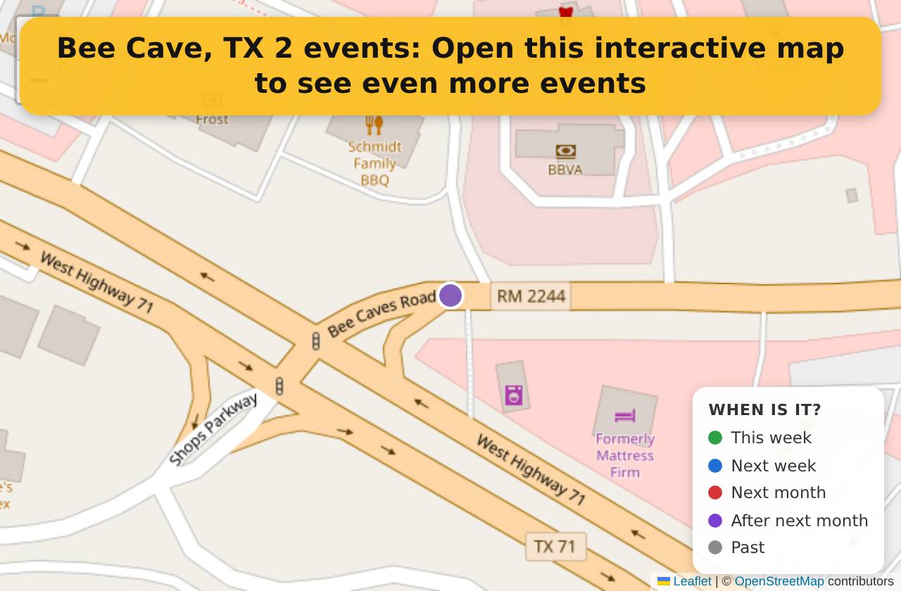 Map of events in Bee Cave, TX on the interactive EVENTULIST map