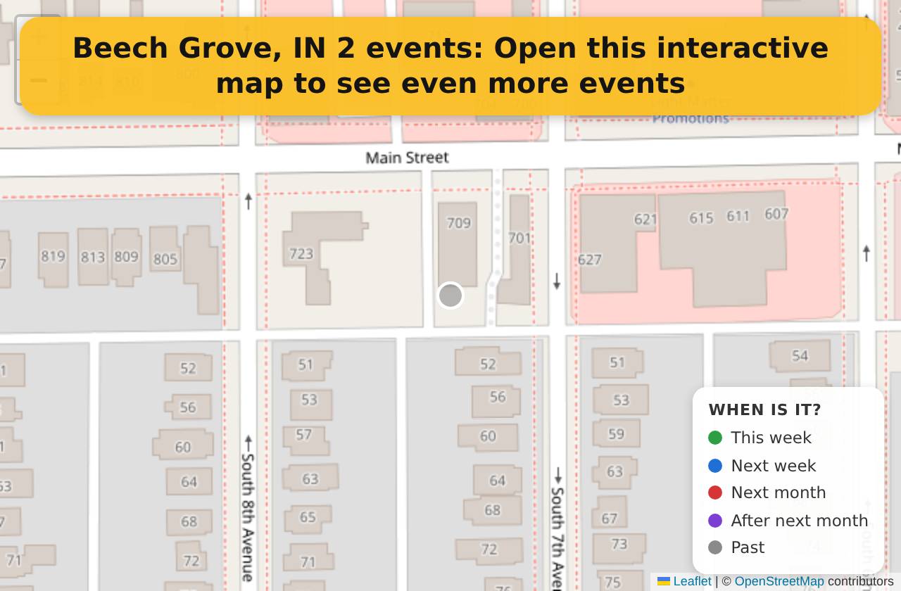 Map of events in Beech Grove, IN on the interactive EVENTULIST map