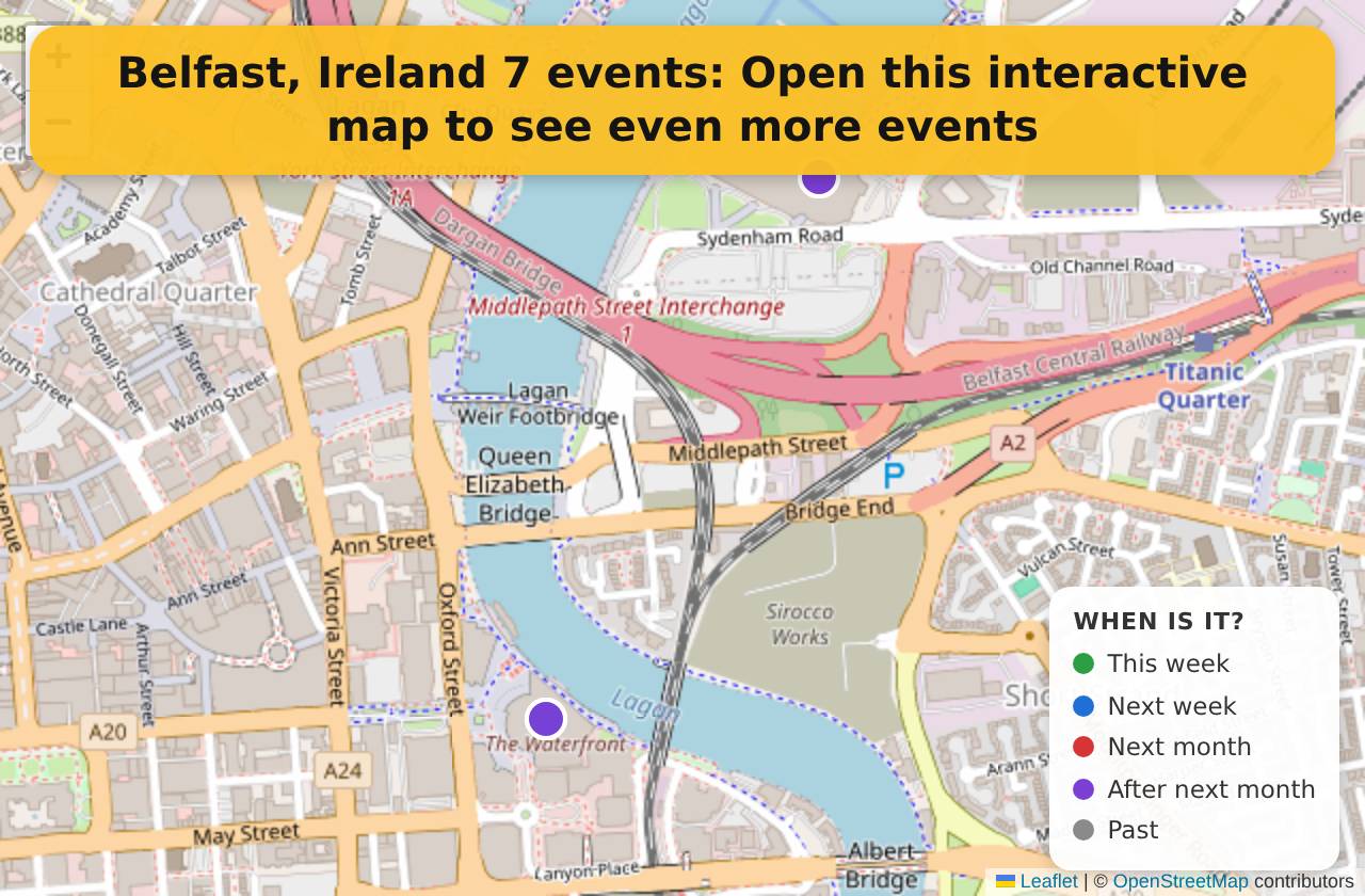 Map of events in Belfast, Ireland on the interactive EVENTULIST map