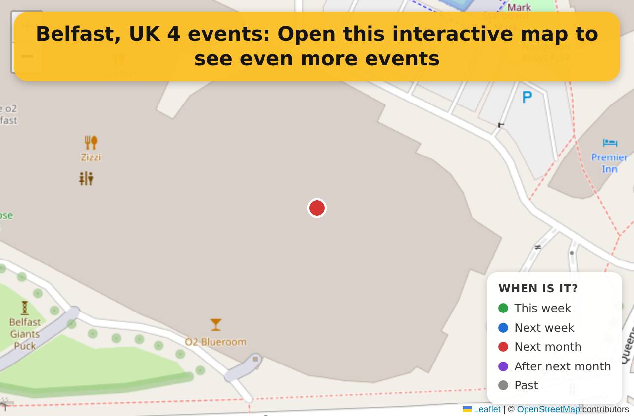 Map of events in Belfast, UK on the interactive EVENTULIST map