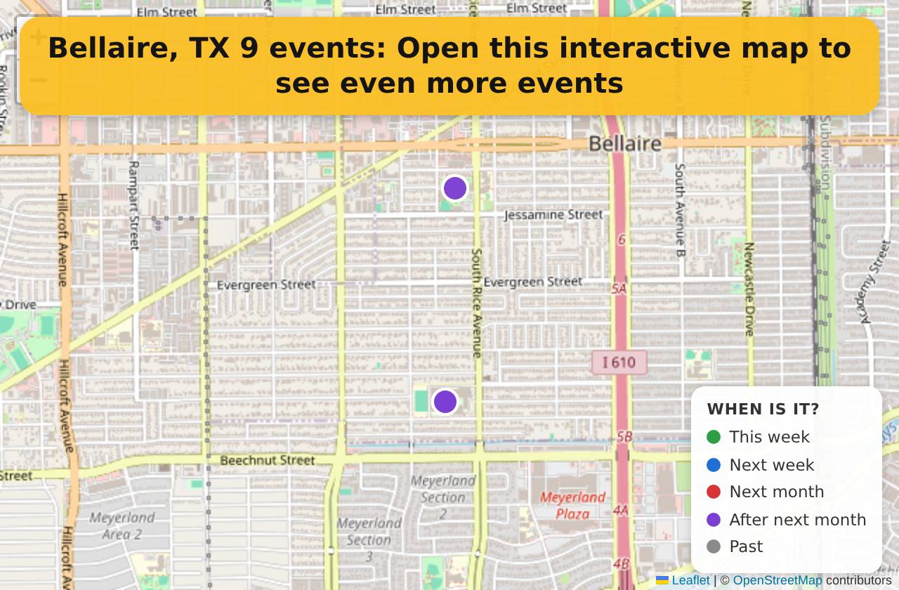 Map of events in Bellaire, TX on the interactive EVENTULIST map