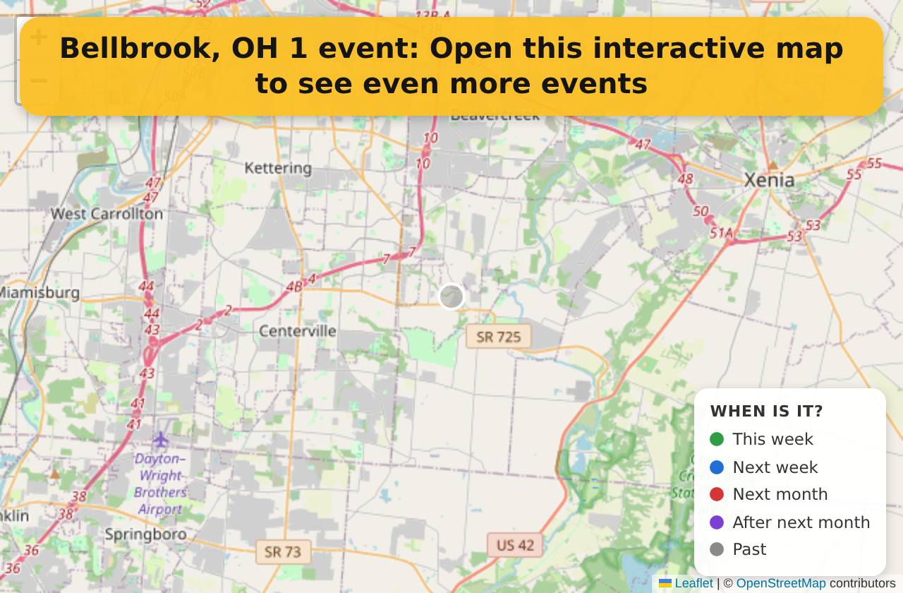 Map of events in Bellbrook, OH on the interactive EVENTULIST map