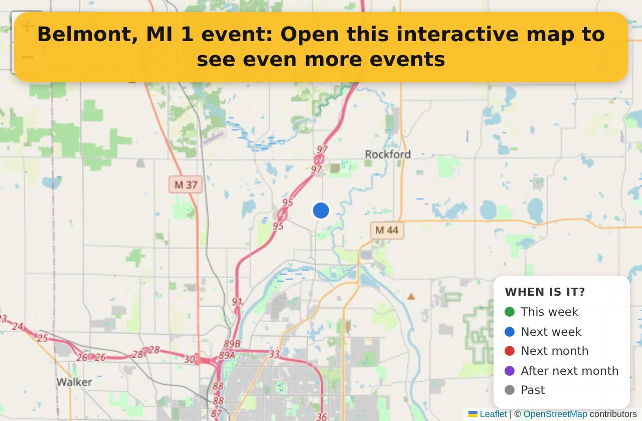 Map of events in Belmont, MI on the interactive EVENTULIST map