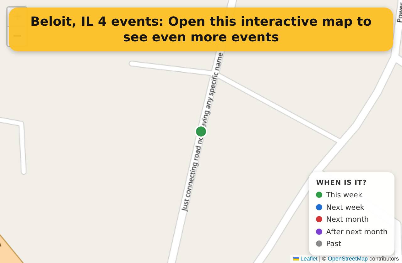 Map of events in Beloit, IL on the interactive EVENTULIST map