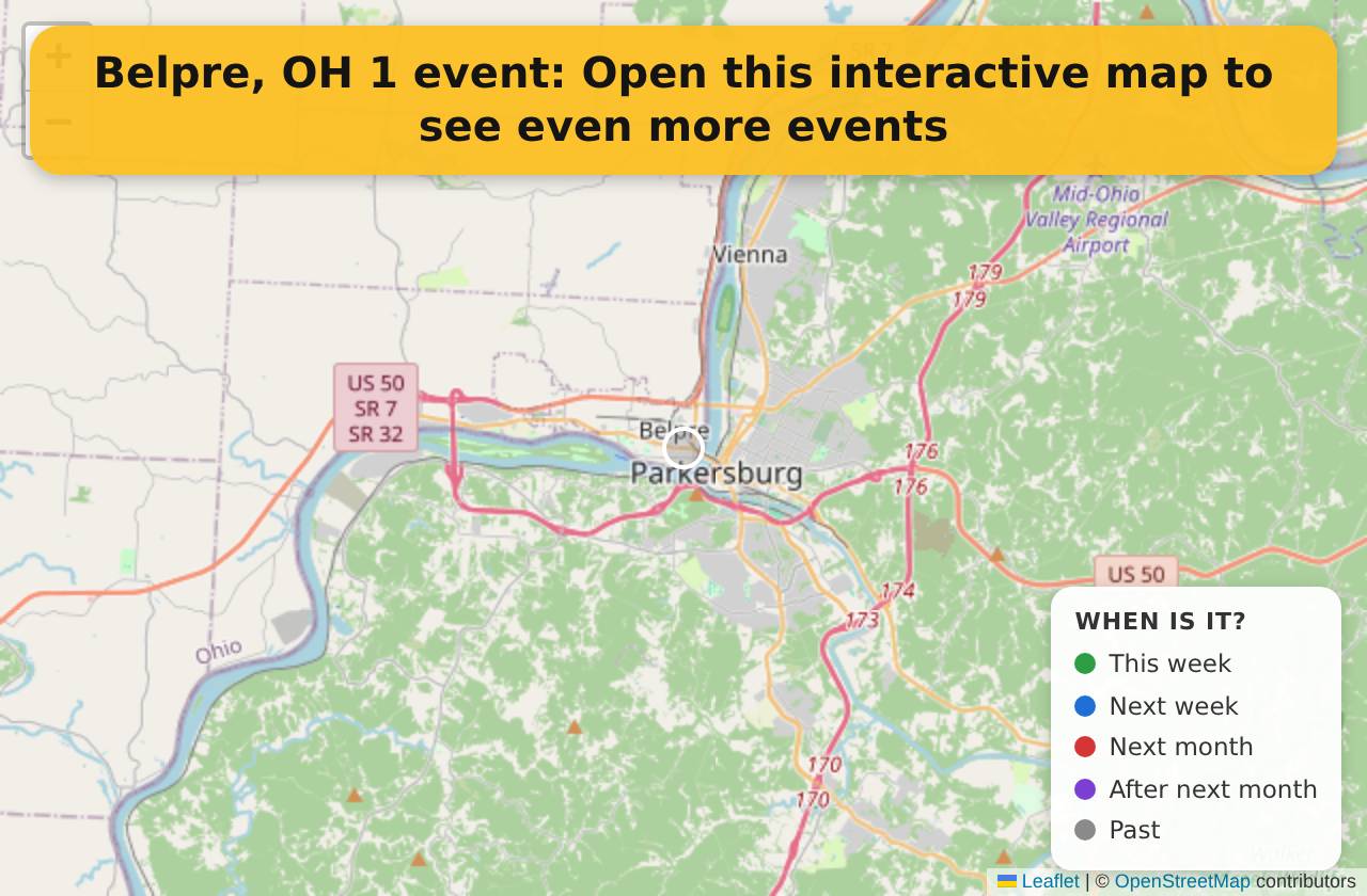 Map of events in Belpre, OH on the interactive EVENTULIST map