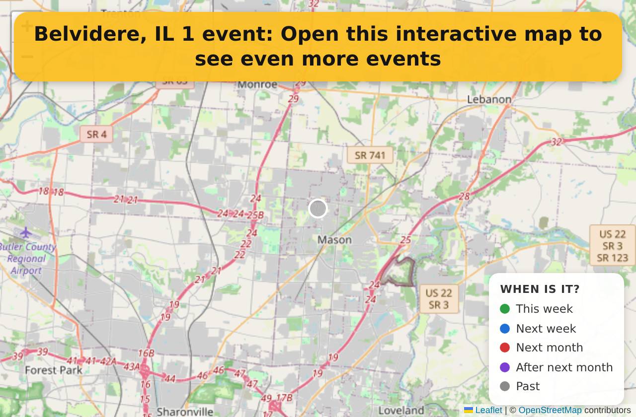Map of events in Belvidere, IL on the interactive EVENTULIST map