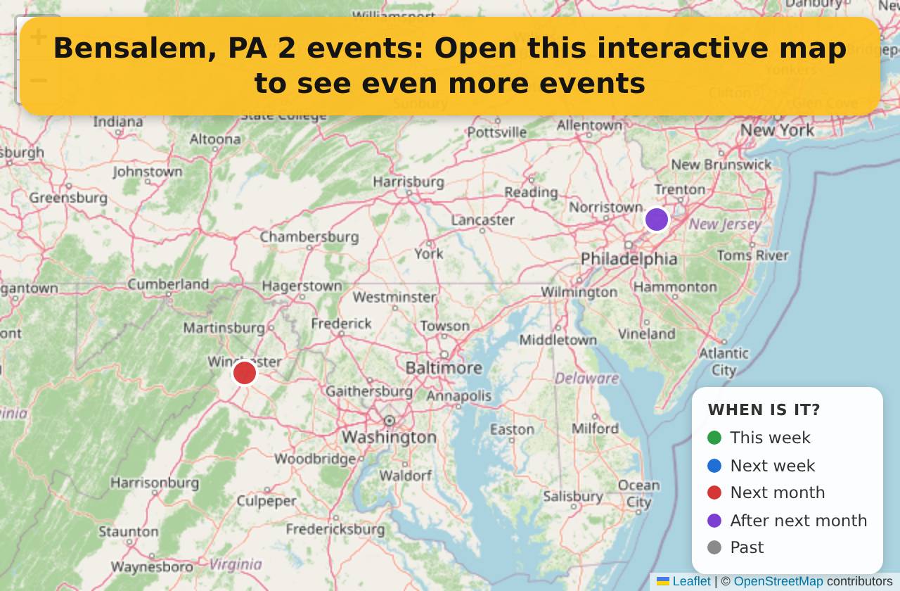 Map of events in Bensalem, PA on the interactive EVENTULIST map
