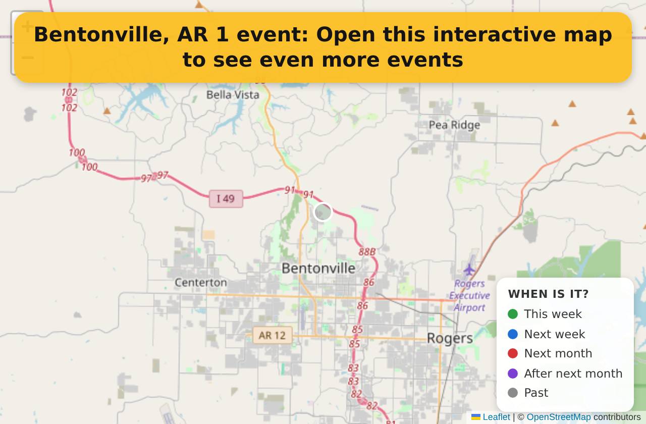 Map of events in Bentonville, AR on the interactive EVENTULIST map