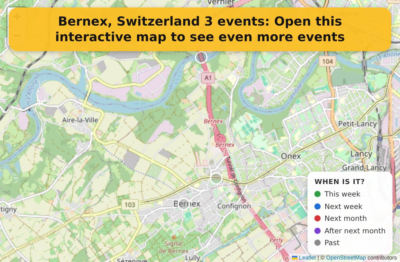 Map of events in Bernex, Switzerland on the interactive EVENTULIST map