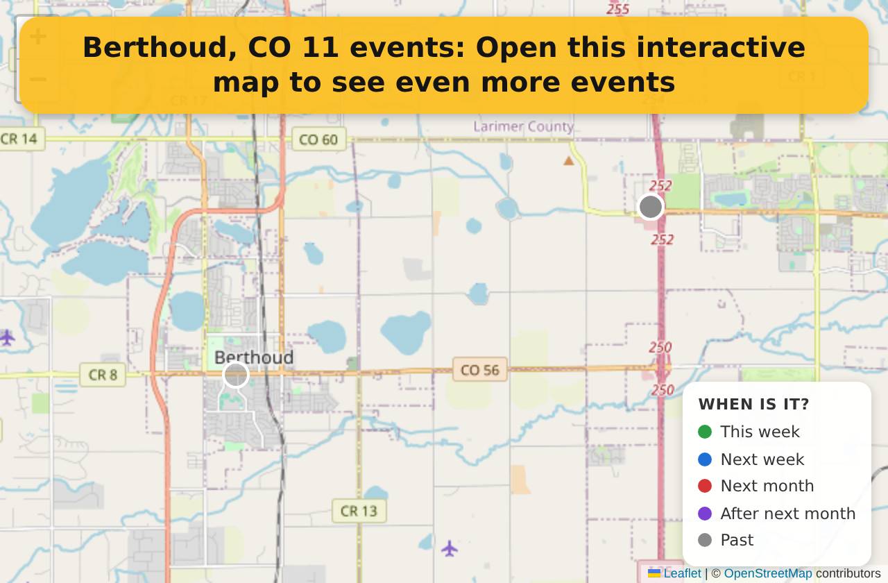 Map of events in Berthoud, CO on the interactive EVENTULIST map