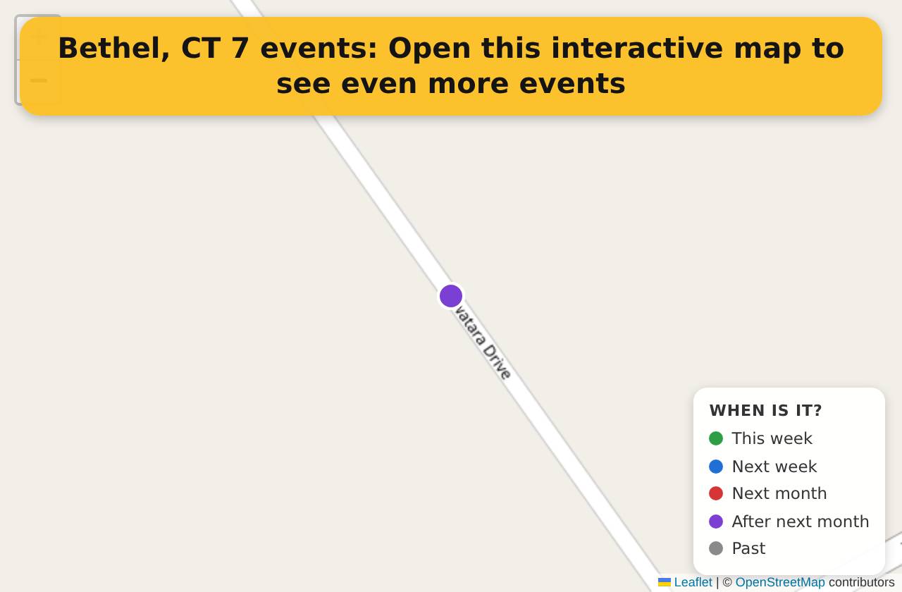 Map of events in Bethel, CT on the interactive EVENTULIST map