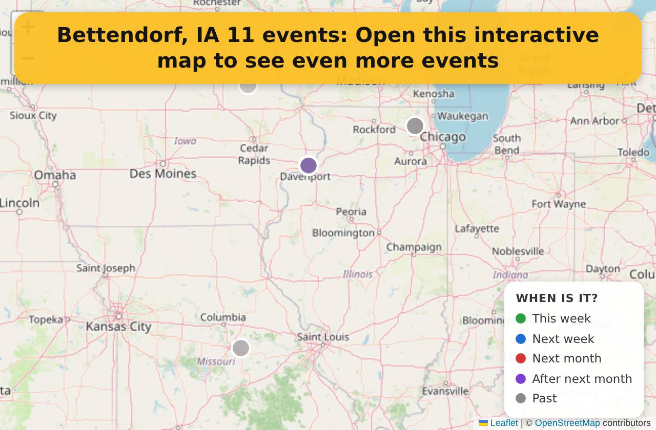 Map of events in Bettendorf, IA on the interactive EVENTULIST map