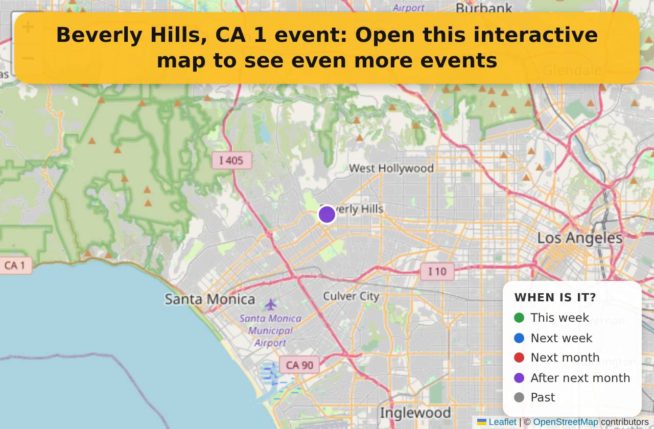 Map of events in Beverly Hills, CA on the interactive EVENTULIST map
