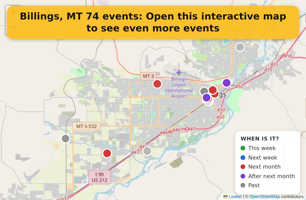 Map of events in Billings, MT on the interactive EVENTULIST map