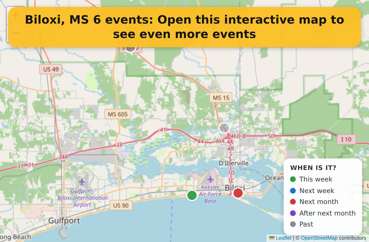 Map of events in Biloxi, MS on the interactive EVENTULIST map