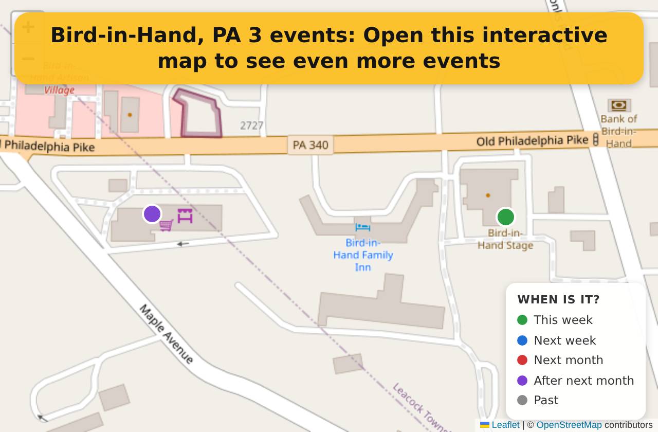 Map of events in Bird-in-Hand, PA on the interactive EVENTULIST map