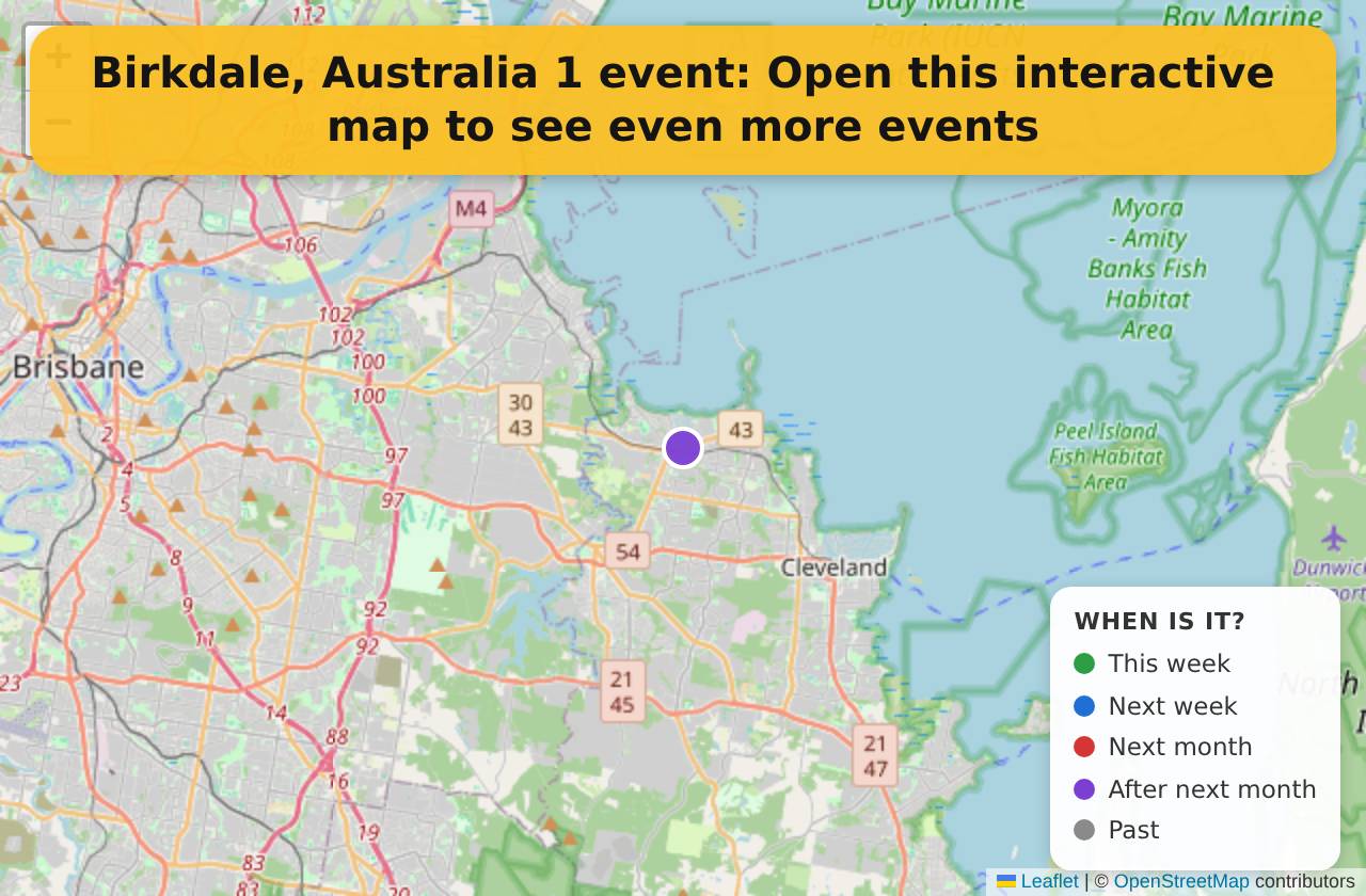 Map of events in Birkdale, Australia on the interactive EVENTULIST map