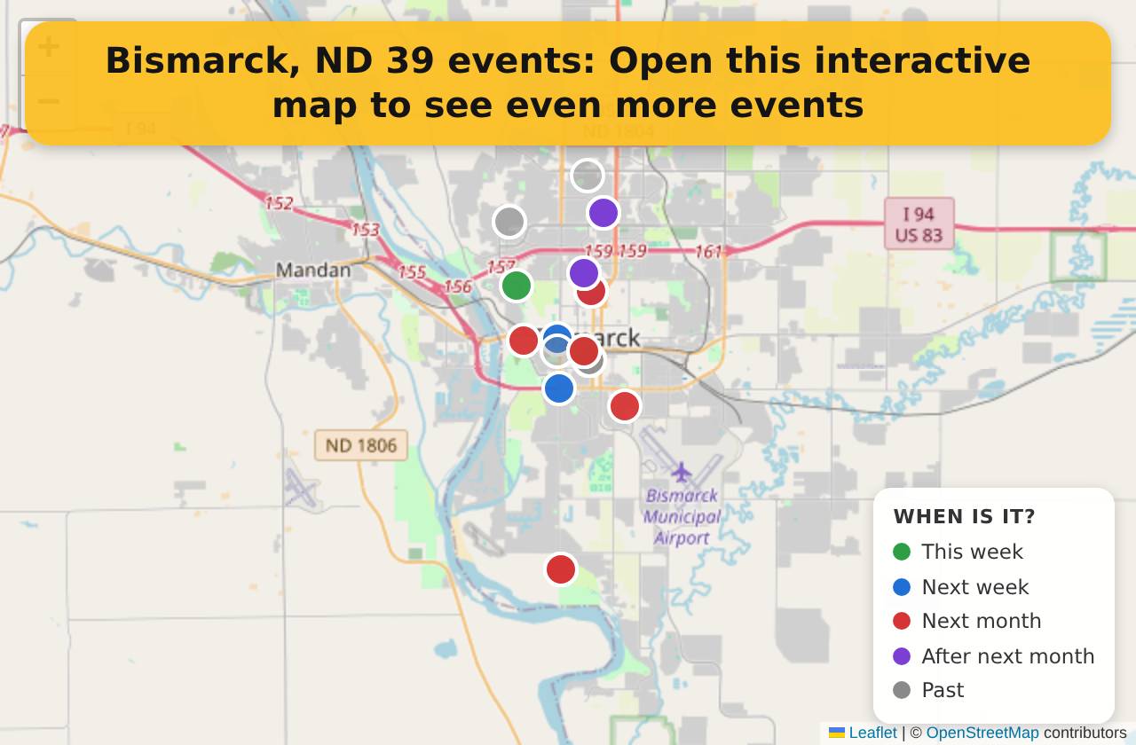 Map of events in Bismarck, ND on the interactive EVENTULIST map