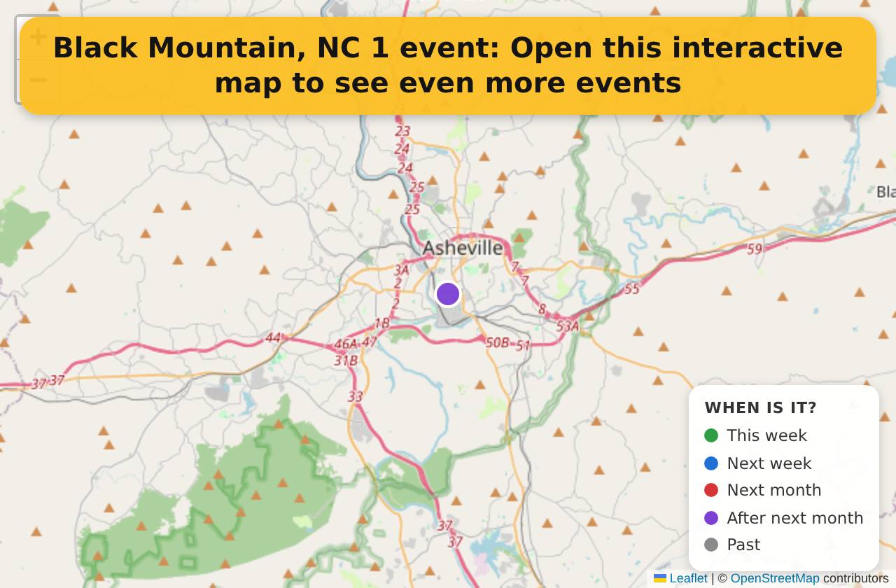 Map of events in Black Mountain, NC on the interactive EVENTULIST map