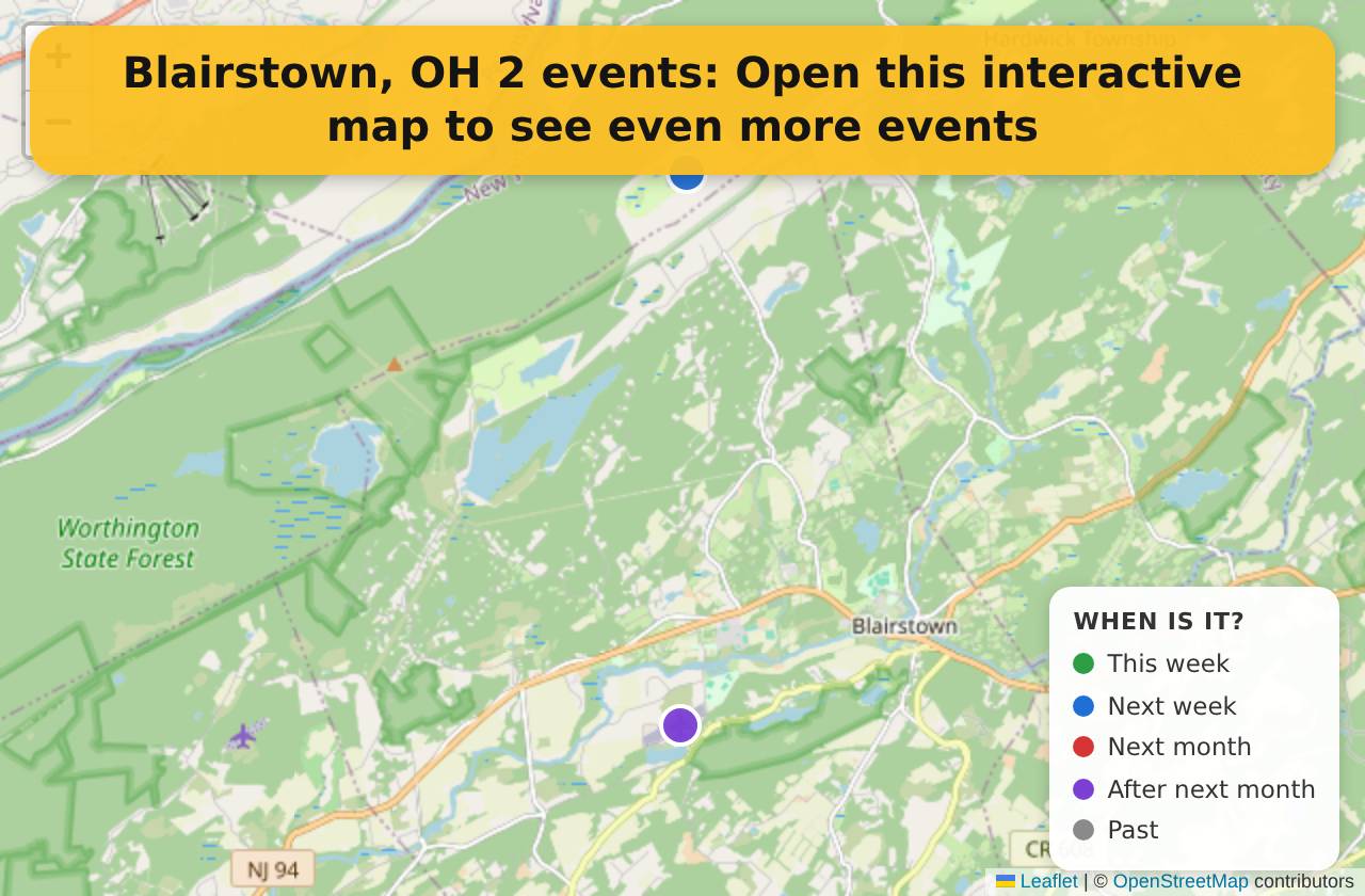 Map of events in Blairstown, OH on the interactive EVENTULIST map