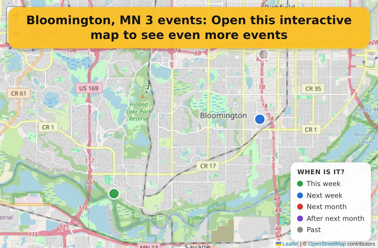 Map of events in Bloomington, MN on the interactive EVENTULIST map