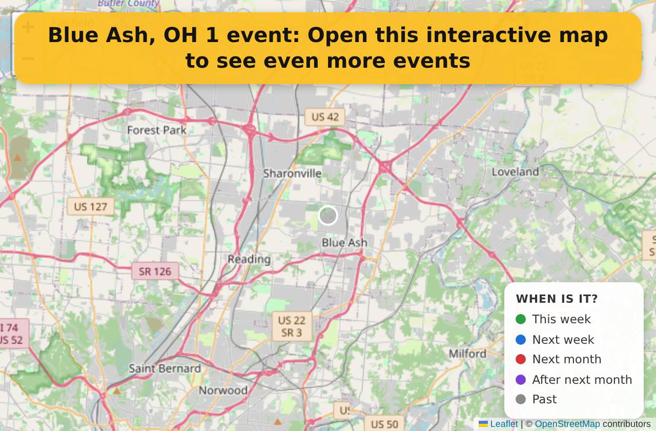 Map of events in Blue Ash, OH on the interactive EVENTULIST map