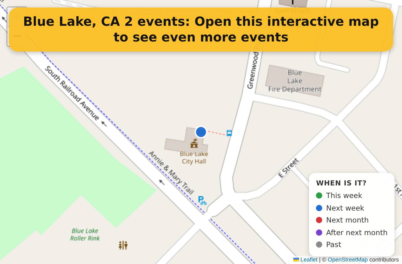 Map of events in Blue Lake, CA on the interactive EVENTULIST map