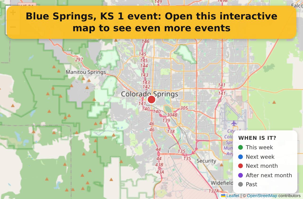 Map of events in Blue Springs, KS on the interactive EVENTULIST map