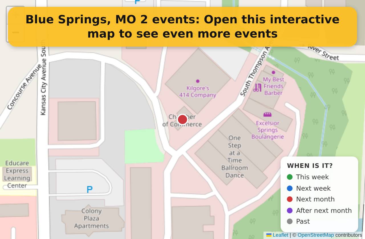 Map of events in Blue Springs, MO on the interactive EVENTULIST map